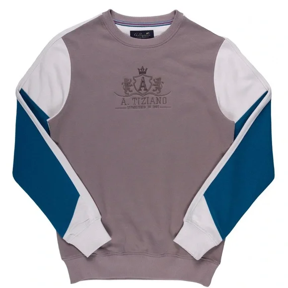 ATIZIANO TerryMen's Long Sleeve Color Blocked Crew Neck Pullover